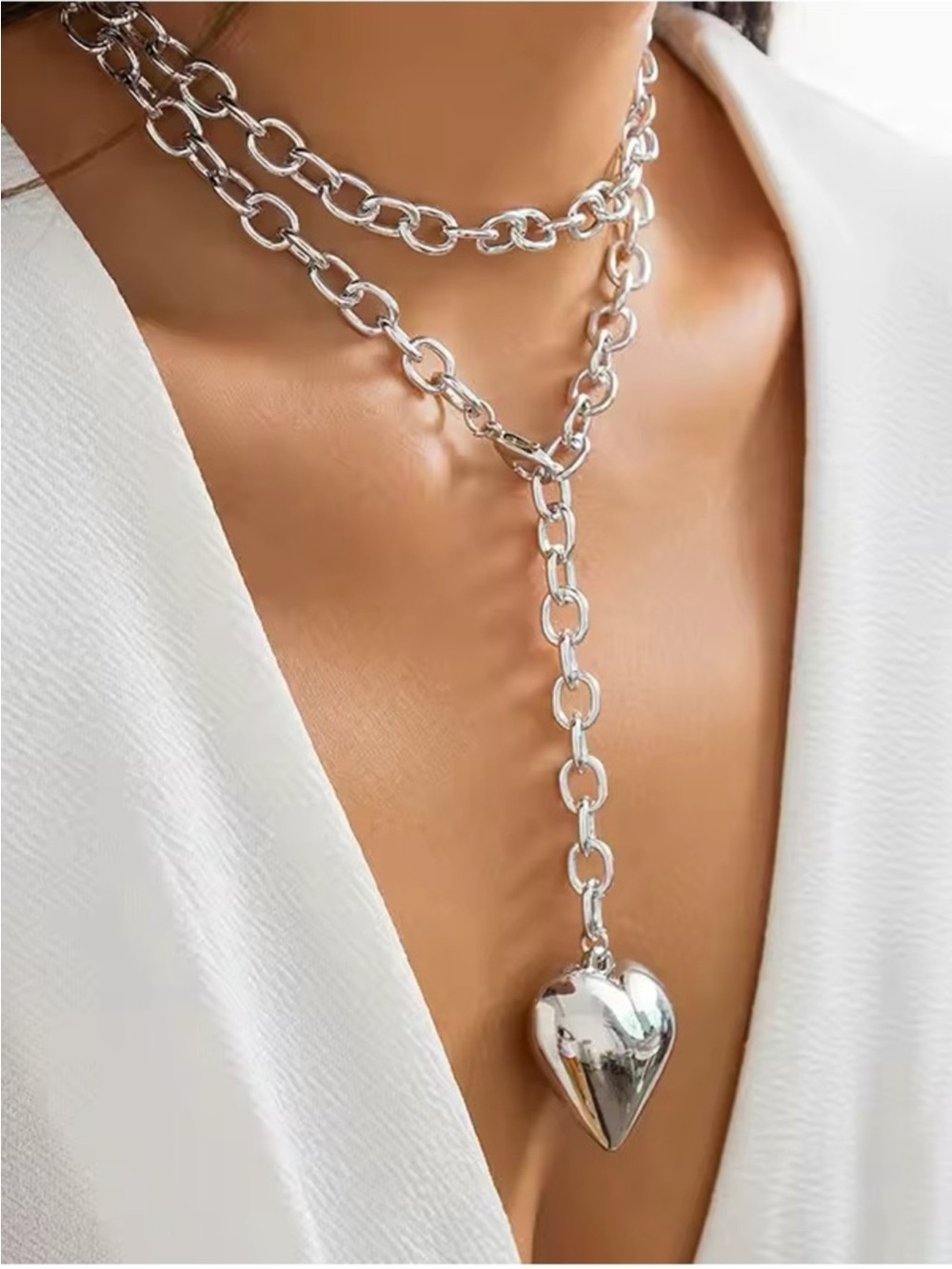 Puffy Heart 18k Gold Plated Silver Pendant Adjustable Necklace in Fine Silver